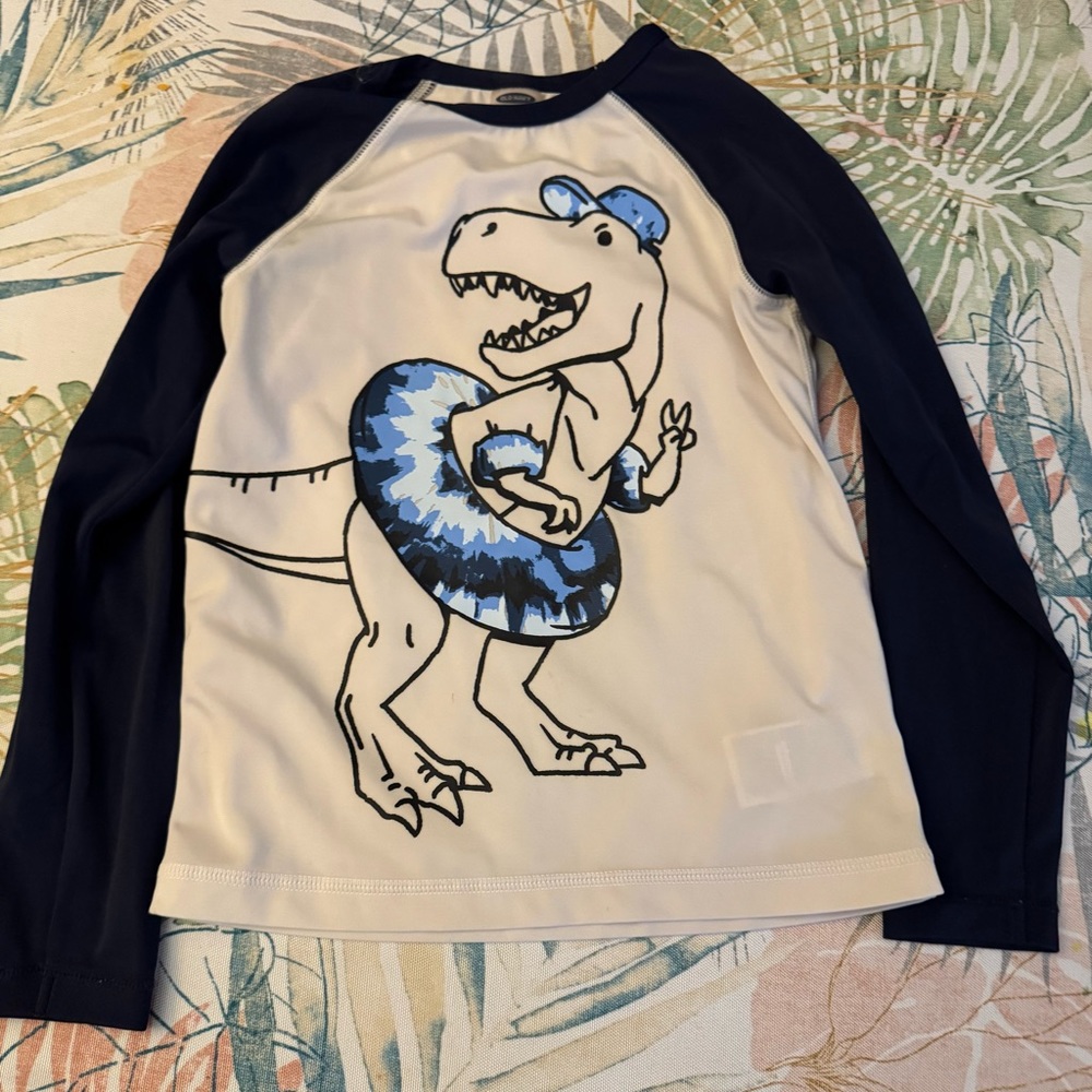 Blue and White long sleeve Rashguard with Dinosaur Graphic kids toddler size 5T